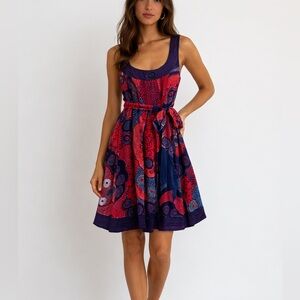 Anthropologie Eva Franco Sleeveless Dress Empire Waist Red Blue SZ 4